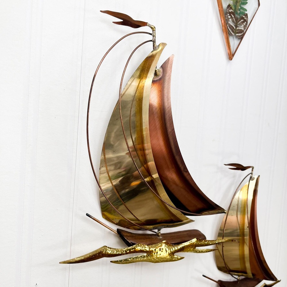 MCM Brass Sailboat Set of 2 - Vintage Sail boat Decor - Picture 7 of 11